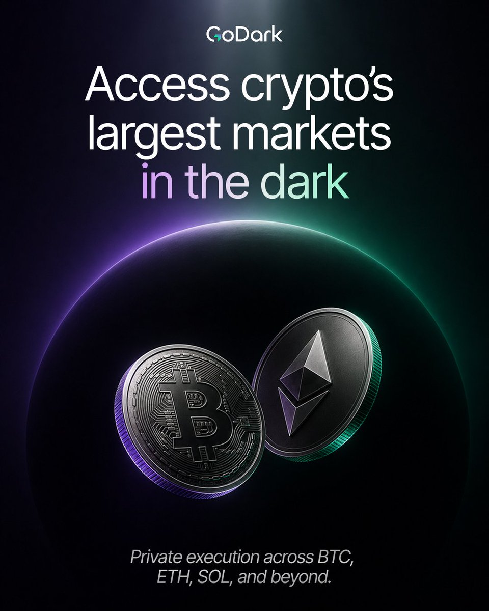 GoDark's tweet photo. Access crypto’s largest markets in the dark.

Private execution across BTC, ETH, SOL, and beyond. Trade major markets with discretion, without broadcasting your position.

GoDark. https://t.co/PKGt1qW5Z7