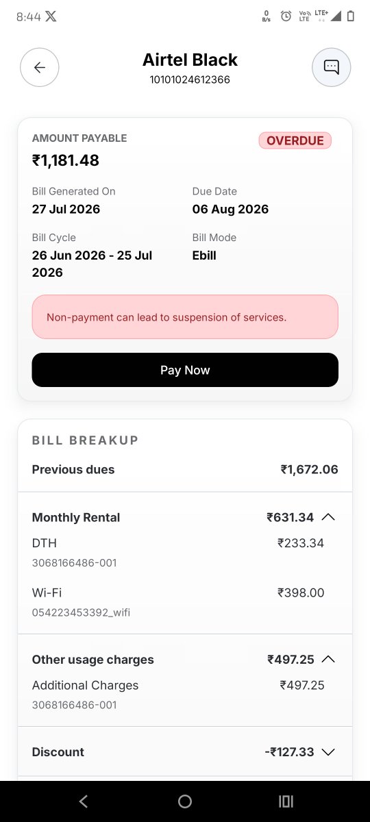 Chandan12929903's tweet photo. @airtelindia @airtelnews @Airtel_Presence Dear Airtel Team, see the bills I have received for my Airtel black id. In this a charge of setup box replacement charged which have not requested or done. Also customer care person has accepted that it has been charged wrongly. https://t.co/NA3qvRyXog