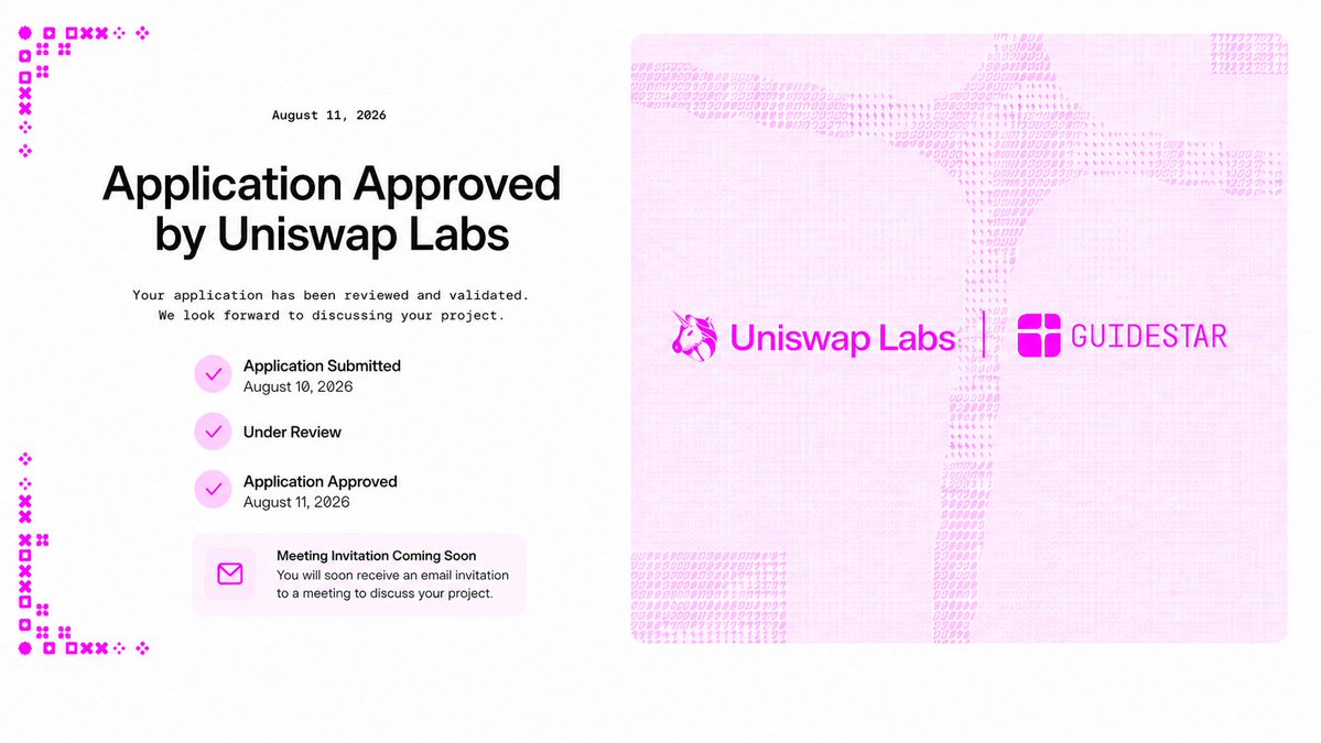 HookFrg's tweet photo. We’re incredibly happy to see HookForge approved by Uniswap Labs. 🦄

This is a major milestone for us, but more importantly, it’s the beginning of a new chapter.

HookForge has been built around Uniswap v4 infrastructure, programmable token economics and verifiable on-chain execution from day one.

Now, we’re looking forward to discussing the project with the Uniswap Labs team, learning from the ecosystem, and pushing HookForge much further.

We know there’s still a lot to build.

And we’re ready to work harder than ever.

Application approved ✅
Meeting invitation coming soon.
Thank you to everyone following the journey.

We’re just getting started.

$HOOKFRG
https://t.co/mqj3RUeAEb
CA: 0x1cc028b80a4fa4ac969478087b861abe38e66e98