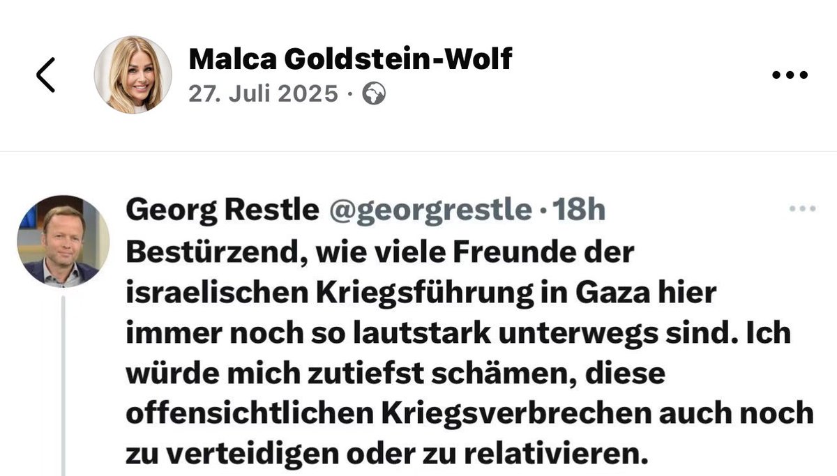 WolfMalca's tweet photo. Auf Wiedervorlage für den @WDR, 
der den Gebührenzahlern in der 
Causa #Restle weismachen möchte, dass es sich bei dem Verbreiten antisemitischer Verschwörungstheorien um einen einmaligen Fehler des #OERR-Akteurs handelt.

Das stimmt nicht.

Vielmehr scheint es ihm ein inneres Anliegen zu sein, Israel, den einzigen jüdischen Staat, zu diffamieren.

2025:
Er wirft Israel Kriegsverbrechen vor, während er den Terror der Hamas, die Raketen auf israelische Zivilisten und die verschleppten israelischen Geiseln offenbar ausblendet. 
Kein Wort darüber, dass Israel im
Mehrfronten-Krieg gegen seine islamistischen Nachbarn ums Überleben kämpft.

Mit seiner einseitigen Empörung erreicht @georgrestle ein Millionenpublikum. 

Restle ist für uns Juden ein Teil des Problems und dazu noch eines, welches wir zu finanzieren gezwungen werden.

Das kann man nicht einfach so unter den Teppich kehren, @WDR.

@ASB_NRW, bitte unterstützen Sie uns!