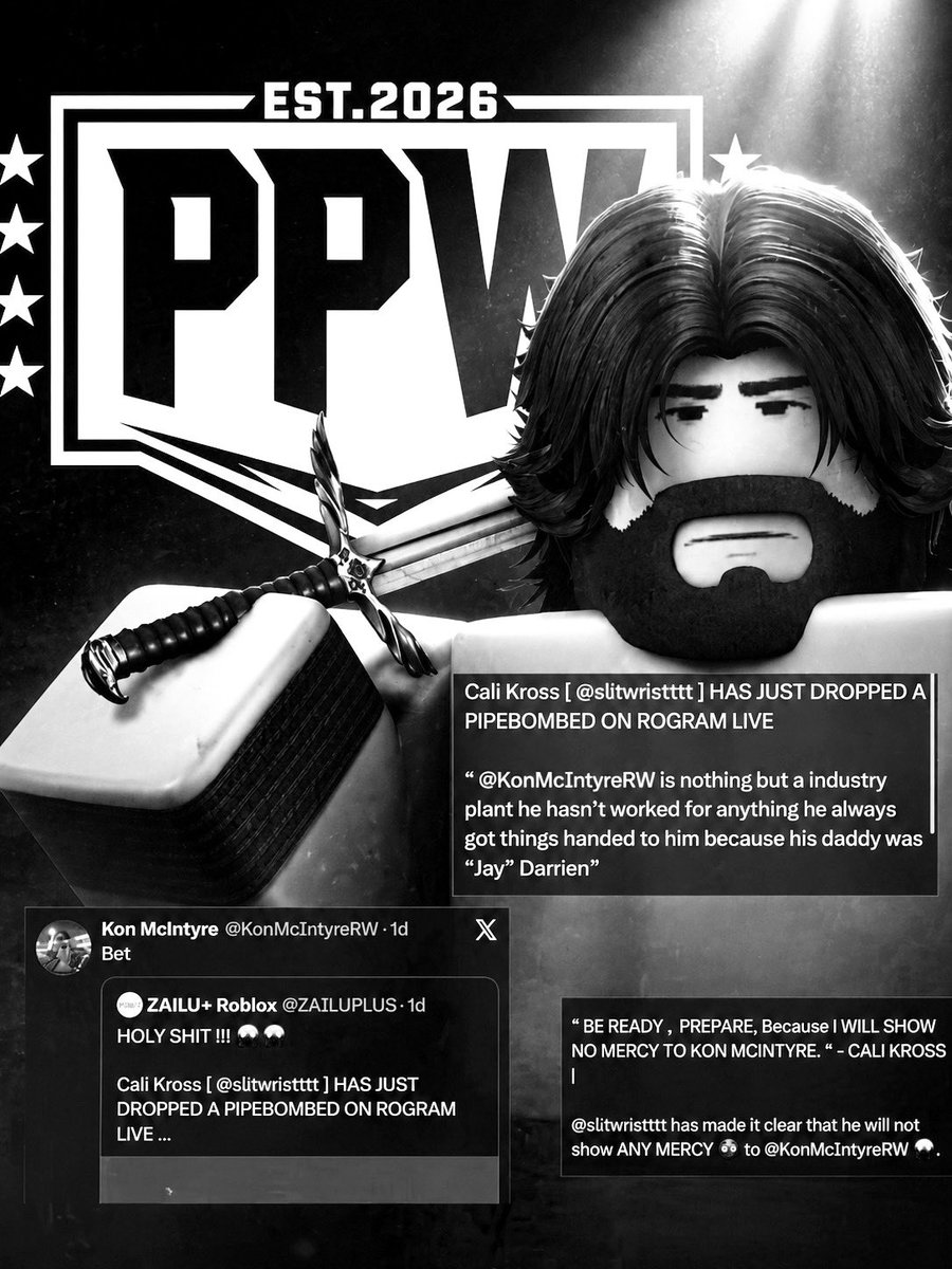 PPWROBLOX's tweet photo. “I knew you wouldn’t show, Cali. You love the spotlight, but you crumble when it’s on you. I’m holding the gold , you’re not. That’s the difference.” - Kon McIntyre on Cali Cross 👀

WHAT COULD THIS DRAMA LEAD TO? 👀😱😱. https://t.co/yMsNqIlkeH