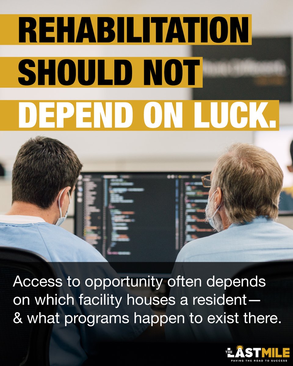 TLM's tweet photo. Prison rehabilitation should not depend on luck.

Yet across the country, access to education, workforce training, and reentry support often depends on where a person is incarcerated. Disconnected records and outdated systems can erase years of progress after a transfer or release.

The Last Mile has built a secure Platform to change that—connecting residents with educators, service providers, workforce organizations, and employers while preserving progress from intake through reentry.

In our latest article, we explore how connected correctional infrastructure could strengthen rehabilitation, improve public safety, and provide every resident with a clearer pathway home.

Read our latest article to learn more!

https://t.co/Bq2kGHFjMz