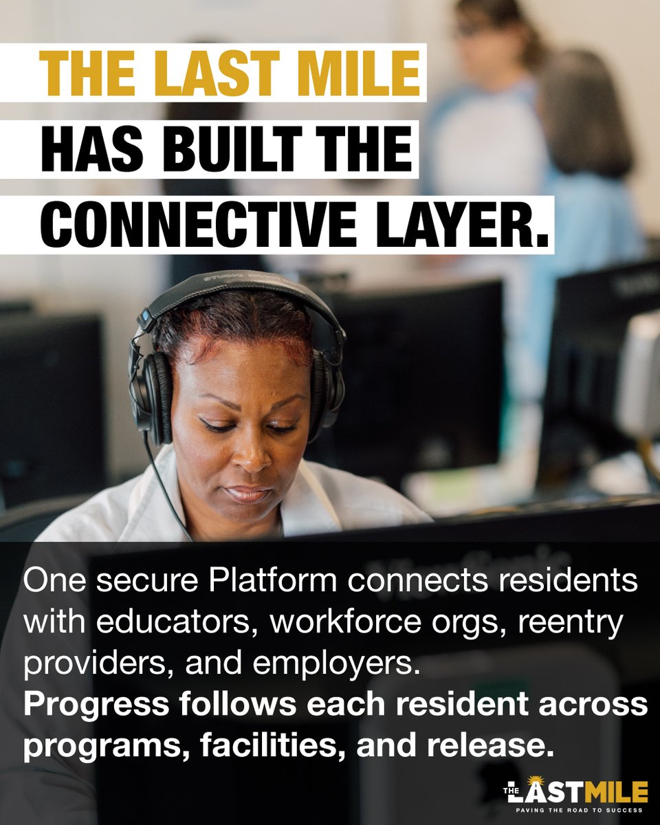 TLM's tweet photo. Prison rehabilitation should not depend on luck.

Yet across the country, access to education, workforce training, and reentry support often depends on where a person is incarcerated. Disconnected records and outdated systems can erase years of progress after a transfer or release.

The Last Mile has built a secure Platform to change that—connecting residents with educators, service providers, workforce organizations, and employers while preserving progress from intake through reentry.

In our latest article, we explore how connected correctional infrastructure could strengthen rehabilitation, improve public safety, and provide every resident with a clearer pathway home.

Read our latest article to learn more!

https://t.co/Bq2kGHFjMz