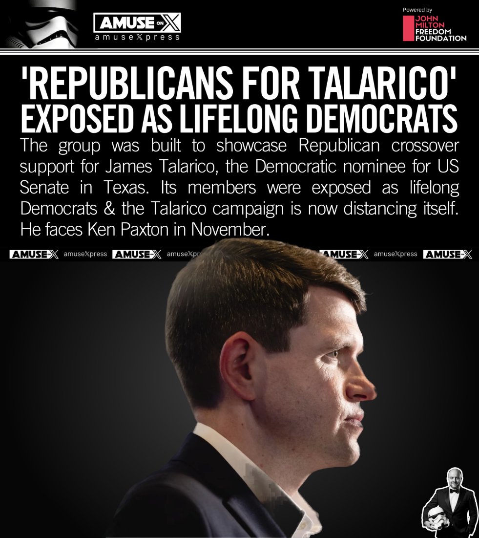 amuse's tweet photo. TEXAS SENATE RACE: James Talarico (CIS) got caught promoting a group of "Republicans for Talarico" that was made up of lifelong Democrats. It was a total fraud, and he's now pretending that he was duped - he really thought they were Republicans. The fact is, the campaign lied to Texas voters yet again.
