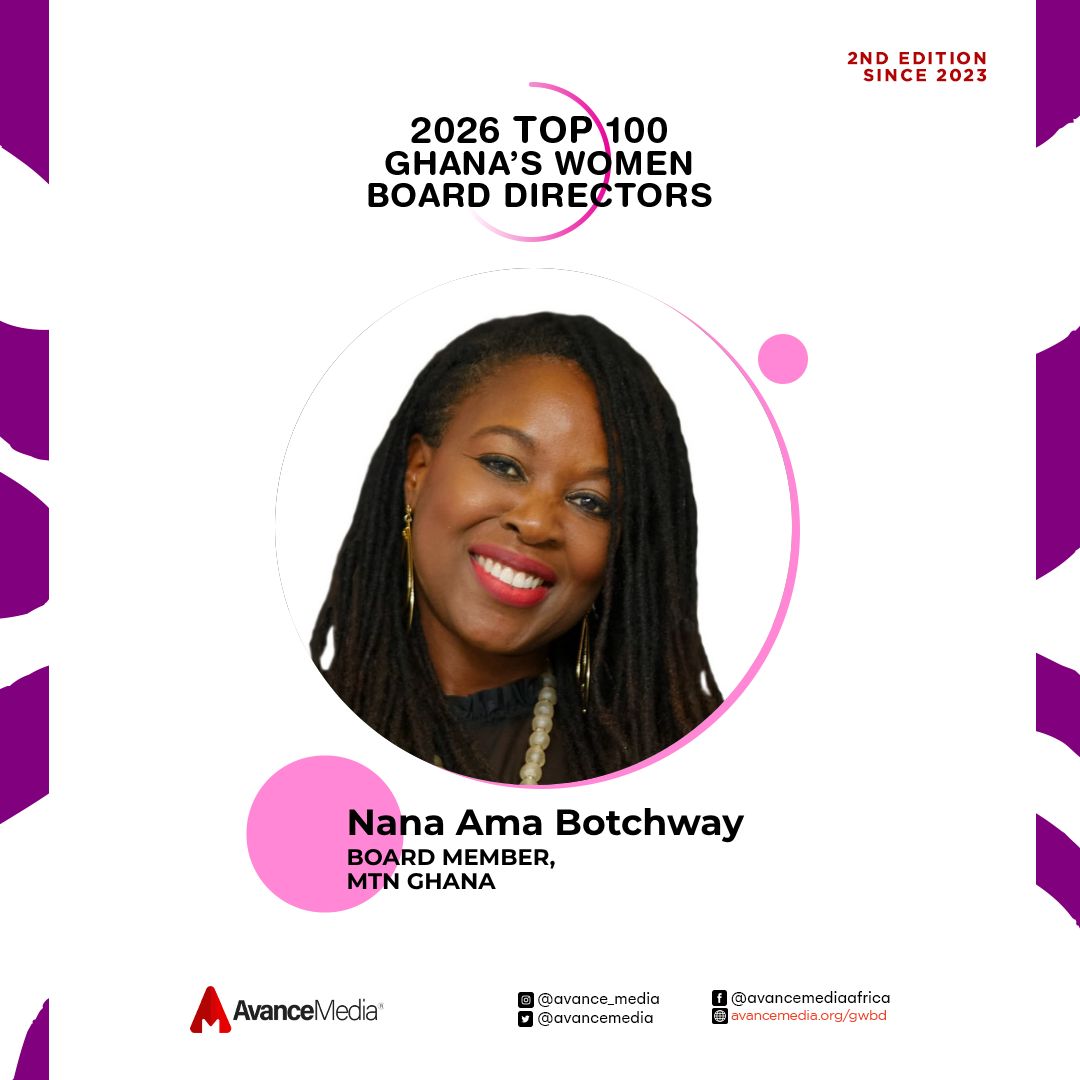 avancemedia's tweet photo. Top 100 Ghana's Women Board Directors 2026

Nana Ama Botchway is recognised among Avance Media Africa's Top 100 Ghana's Women Board Directors 2026 for her outstanding contribution to corporate governance as Board Member of MTN Ghana.

cc: @NanaamaBotchway | @MTNGhana

More information: https://t.co/FUSw3QyuKi

#AvanceMedia #Top100GWBD #CorporateGovernance #WomenOnBoards #BoardDiversity #Ghana