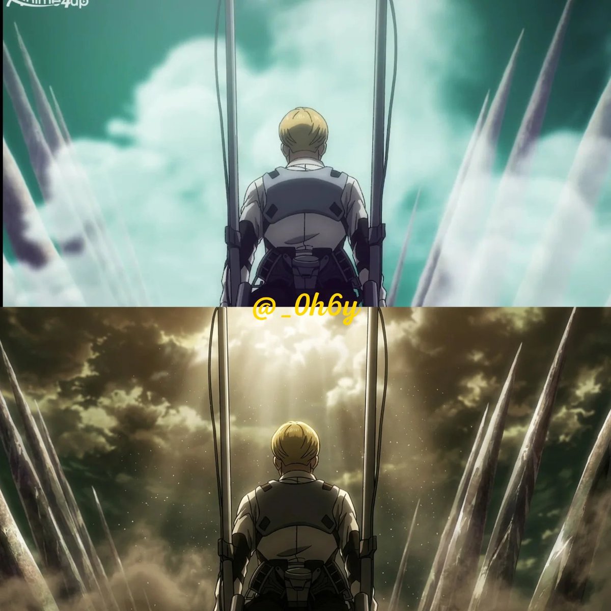 _0h6y's tweet photo. #AttackOnTitan | #هجوم_العمالقة
معركة السماء والارض بستايل WIT 
(ثيم حلقة 17) https://t.co/UFu10vIBP1