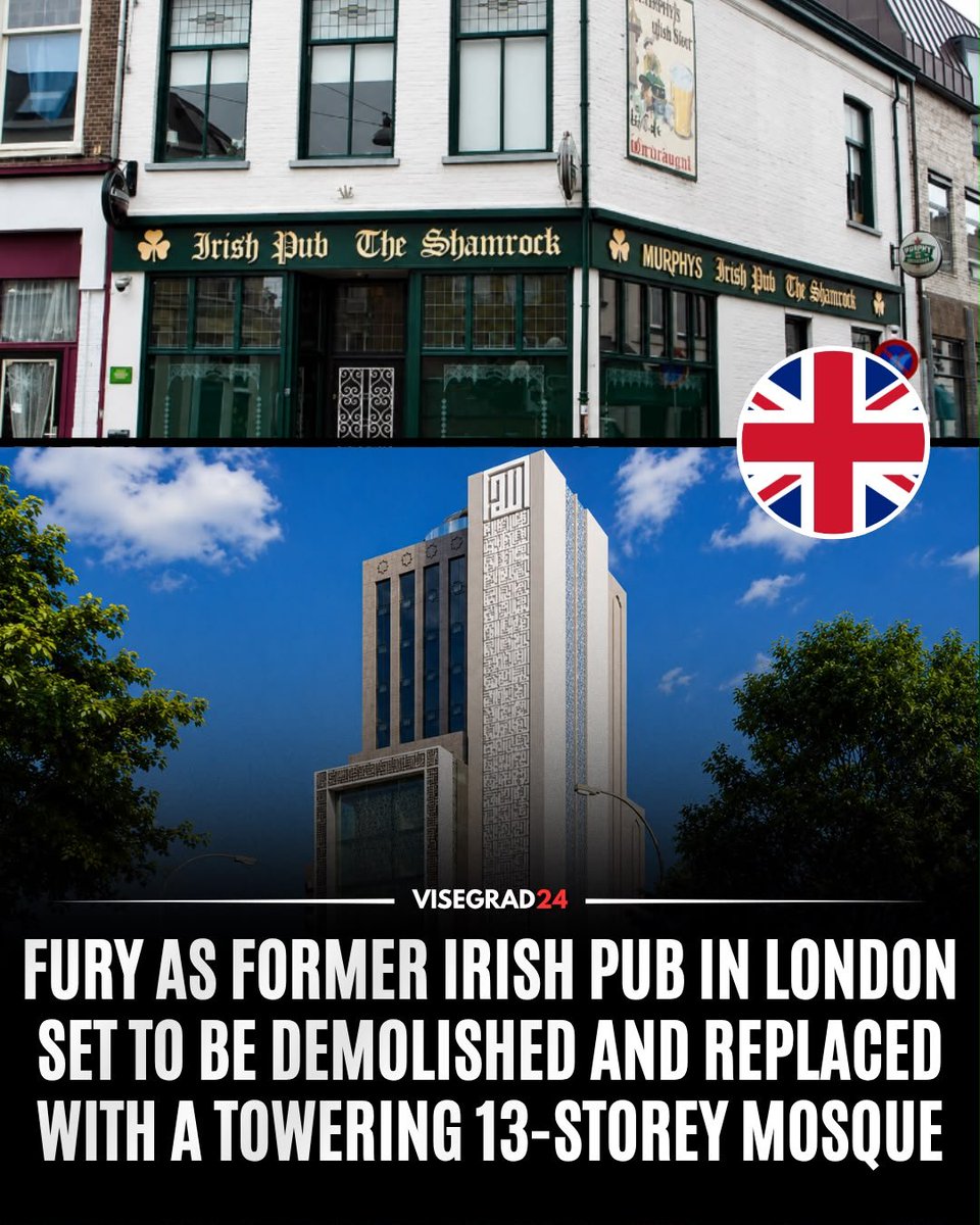 visegrad24's tweet photo. Plans have been submitted to demolish a former Irish pub in northwest London and replace it with a towering 13-story Islamic community center and mosque, prompting major opposition from local residents.

The Muslim community, which now owns the building, wants to redevelop what used to be The Shamrock pub.

One resident questioned the need for a 13-storey mosque when there are already 15 mosques within a three-mile radius.

Residents have also raised concerns that the proposed tower would dwarf the neighboring West Kilburn Baptist Church and be out of character with Queen’s Park’s existing architecture.