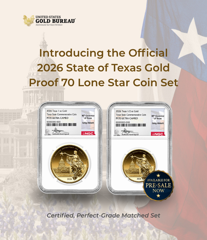 USGoldBureau's tweet photo. The Official 2026 State of Texas Proof 70 Lone Star Coin Set is here, the flagship of the first state authorized gold proof program in Texas history. Be part of Texas history. Get your set today.

https://t.co/XUByx5Gf0J

#gold #texashistory #texas #preciousmetals https://t.co/fzn9dZN3LG