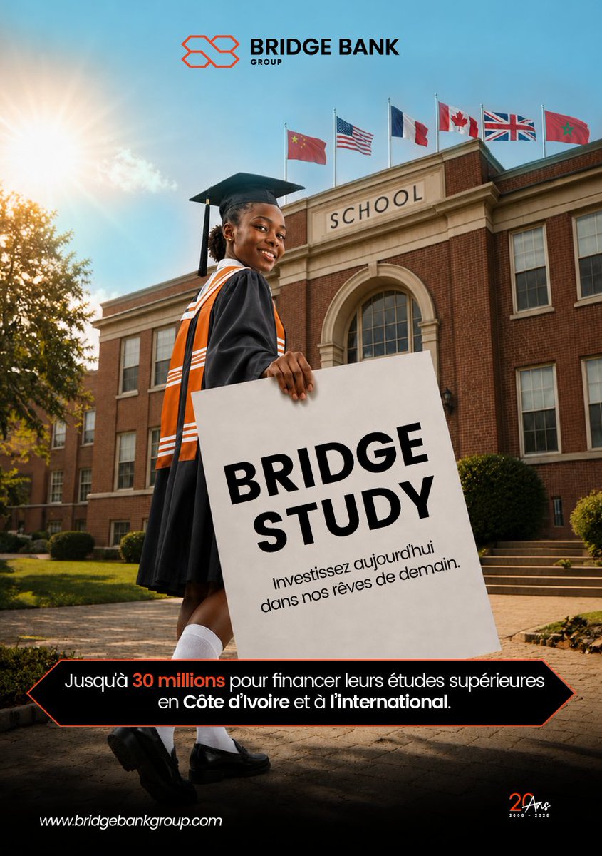BridgeBankGroup's tweet photo. 🎓 Bridge Study : jusqu’à 30 M FCFA pour financer les études de vos enfants.
👉 Demandez maintenant : https://t.co/0BAnLGIFOv
#BridgeStudy #BackToSchool https://t.co/xOdwAAC7LX