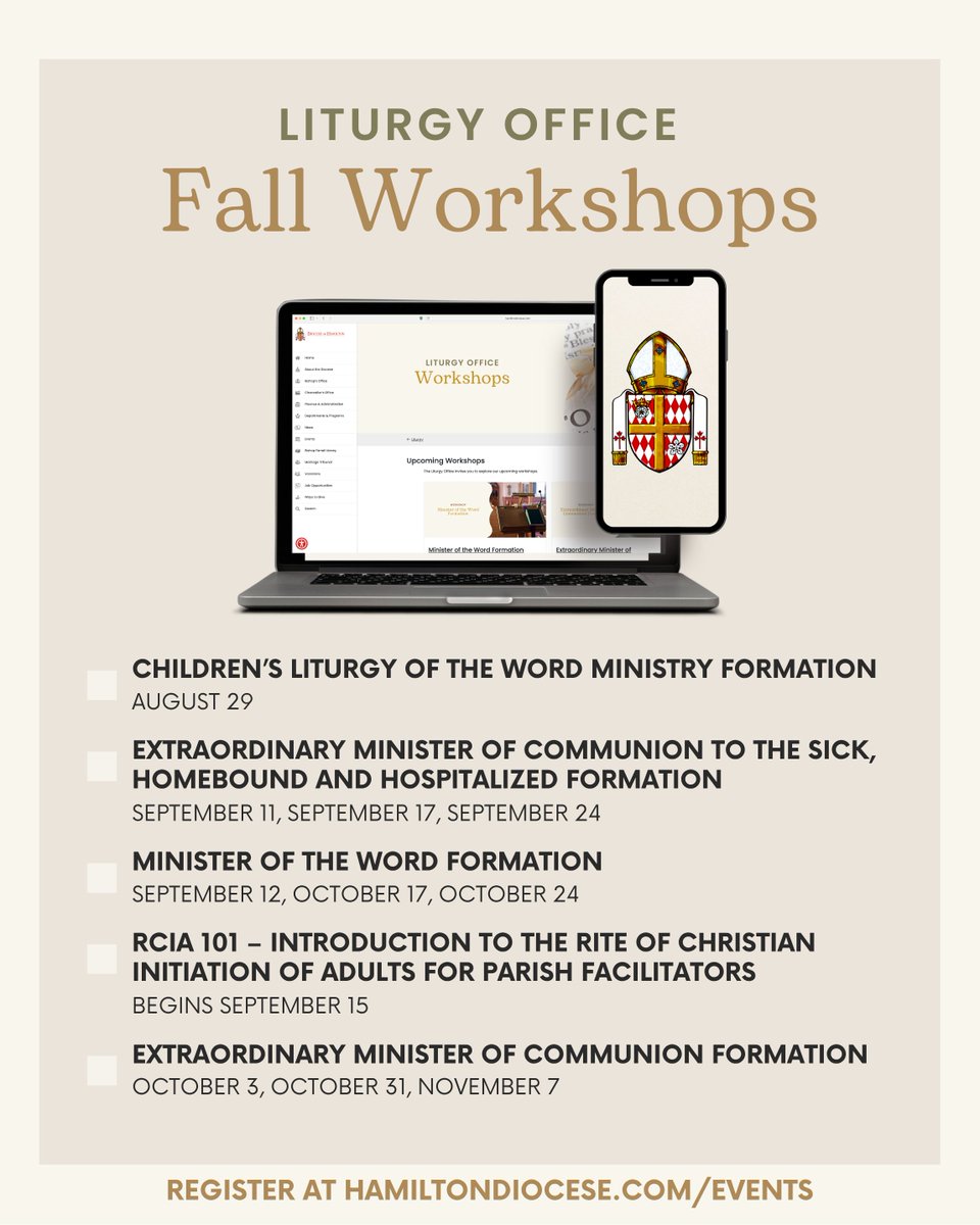 DioceseHamilton's tweet photo. Looking to deepen your knowledge and confidence in liturgical ministry?

The Diocese of Hamilton’s Liturgy Office is pleased to offer a variety of formation opportunities this fall.

Workshops begin August 29 and continue throughout the fall.
https://t.co/9RApaY4lSN https://t.co/lgSLPxGUxa