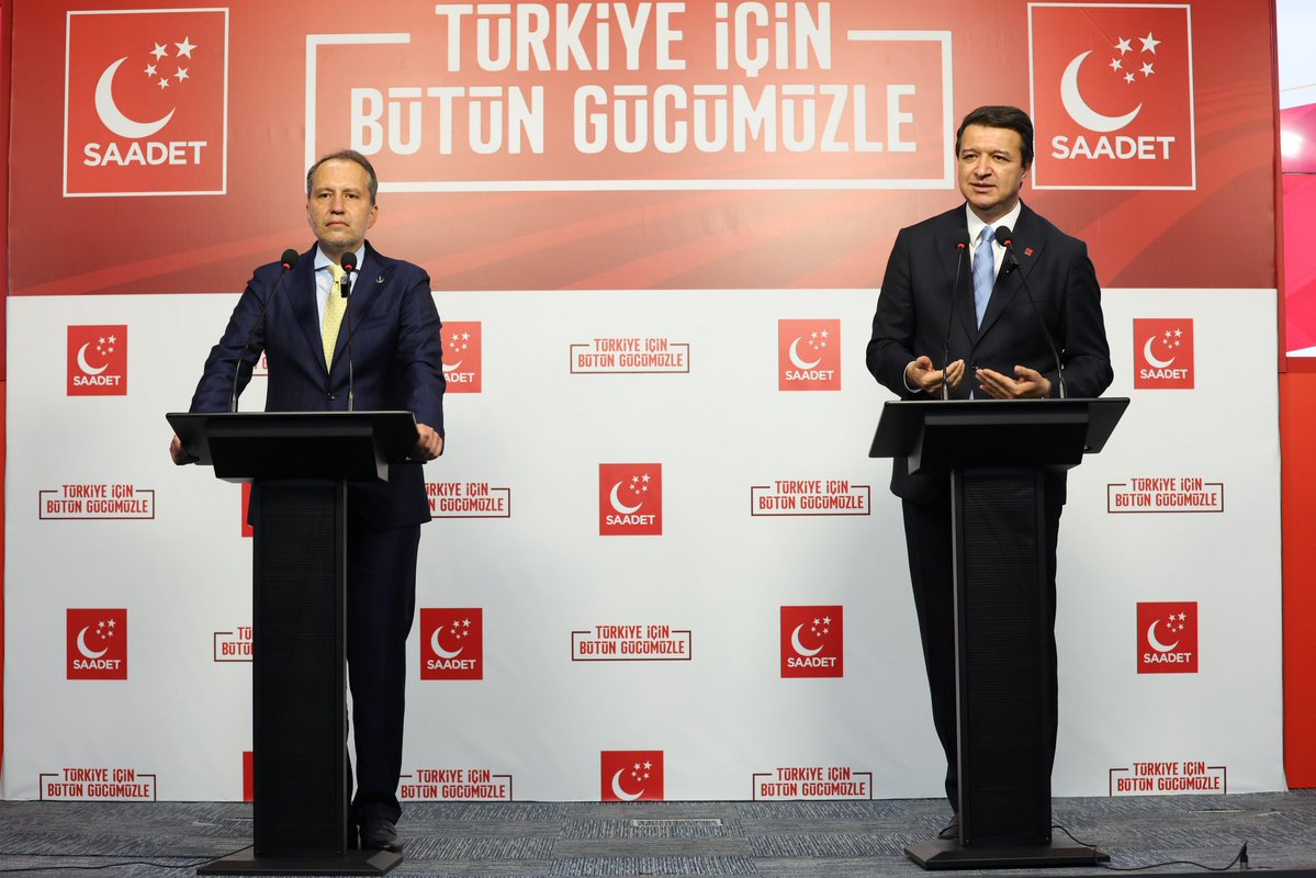 SaadetPartisi's tweet photo. Genel Başkanımız Mahmut Arıkan, Yeniden Refah Partisi Genel Başkanı Fatih Erbakan ile genel merkezimizde bir araya geldi. https://t.co/mKNvIa5vdi