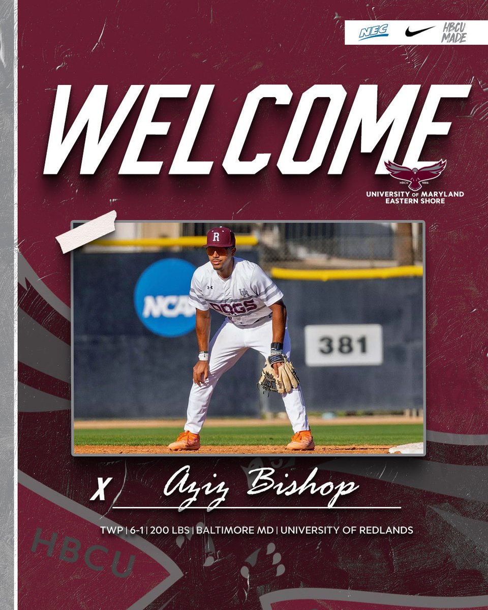 UMESHawkBase's tweet photo. ⚾️ THE UNIVERSITY OF MARYLAND EASTERN SHORE OFFICIALLY WELCOMES TWO-WAY AZIZ BISHOP TO THE HAWK BASEBALL PROGRAM ⚾️

#HawkPride | #SoarAboveandBeyond | #HBCUMade https://t.co/nZzPKaBFFC