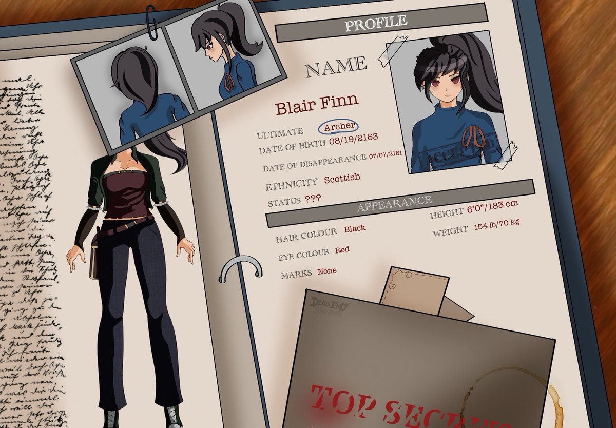 DeadEnd_SM's tweet photo. SUBJECT 6/16  Ultimate Archer-Blair Finn  

Another ultimate for our Danganrompa inspired fan game!  

Be sure to follow more updates and reveals are coming soon!   

#Danganronpa #DRFanGame #GameDev #CharacterDesign #IndieDev #VisualNovel https://t.co/QPhYLyljsC