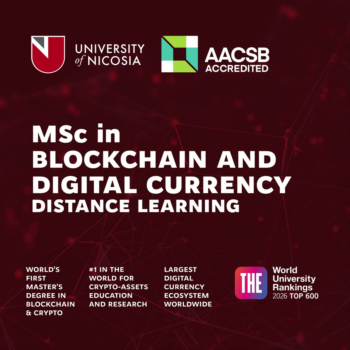 MScDigital's tweet photo. Blockchain is reshaping finance, business and technology. Study online with UNIC’s MSc in Blockchain and Digital Currency — the world’s first Master’s degree in blockchain and crypto. Explore the programme and take the next step.