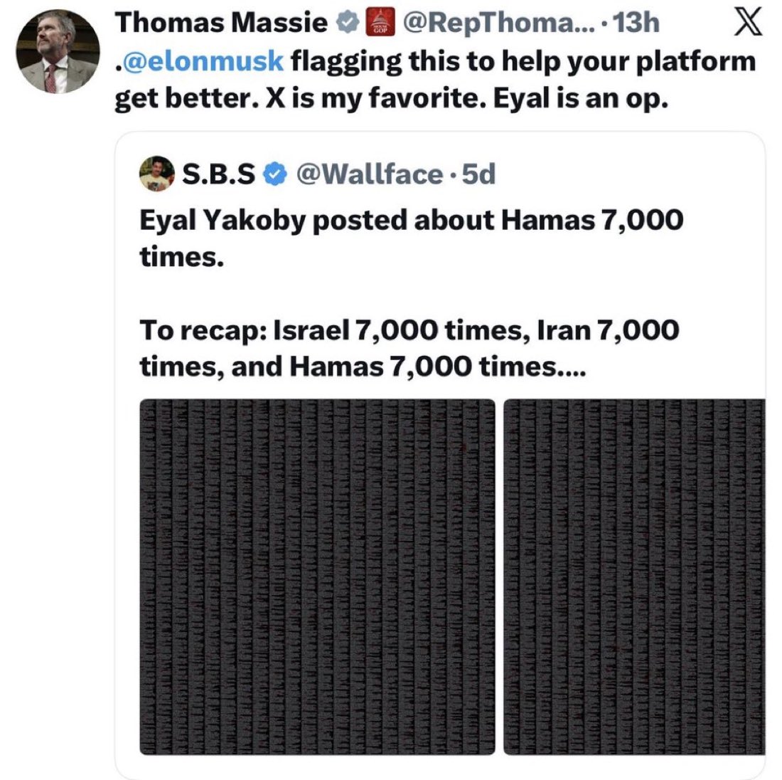 LauraLoomer's tweet photo. Thomas Massie now accusing @EYakoby, a Jewish former Ivy League student who posts in support of Israel and against Islamic terrorism of being an “op”.

How many times have these people posted about Israel and the Jews? 

Massie lost his election because the American people don’t love Hitler.