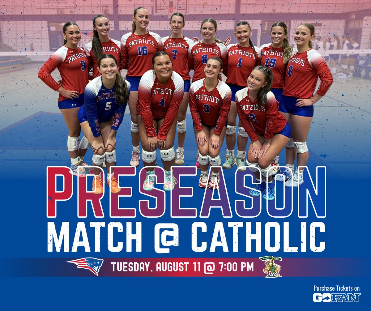 patriots_vball's tweet photo. 🏐 It's finally here!

Our #LadyPatriots hit the road tonight to take on the Crusaders in their first preseason match of 2026.

⏰ 7 PM at Catholic High School
🎟️ Get your tickets on GoFan

💙❤️ #PacePatriotsVolleyball #GoPacePatriots https://t.co/0uDILjISQX