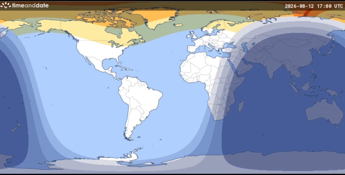PinarTan's tweet photo. Closest point of 12 August 2026 total #SolarEclipse path to Earth's North Magnetic Pole occurs in Arctic Ocean north of Siberia, path of totality reaching 89°N latitude around 17:00 UTC. This may trigger a major global magnetic field variation spike within a window of minutes. https://t.co/sbRqicRcUU