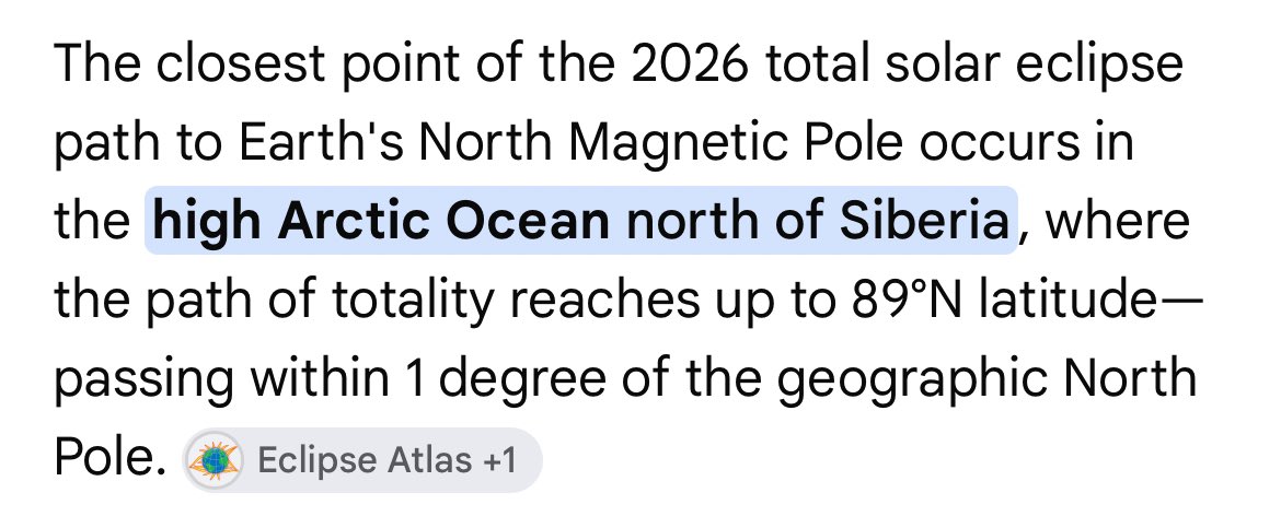 PinarTan's tweet photo. Closest point of 12 August 2026 total #SolarEclipse path to Earth's North Magnetic Pole occurs in Arctic Ocean north of Siberia, path of totality reaching 89°N latitude around 17:00 UTC. This may trigger a major global magnetic field variation spike within a window of minutes. https://t.co/sbRqicRcUU