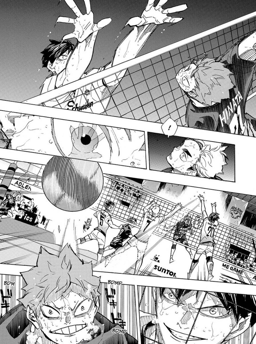 belatinysun's tweet photo. hinata manages to get past kageyama's block and score a point, and this is how tobio reacts 😏😏 https://t.co/u0eTvX2OP8
