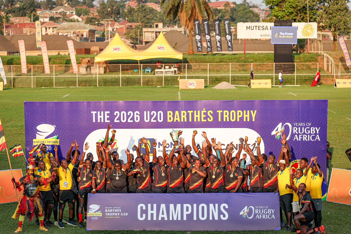 UgandaRugby's tweet photo. 🇺🇬🏆Champions Alert.

U20 Rugby Cranes are Champions of the 2026 Rugby Africa U20 Barthes Cup First Division in Kampala, Uganda.

The win Qualifies Uganda into Rugby Africa’s U20 Performance Division together with other top U20 Countries.

Congratulations U20 Rugby Cranes.👏

#UgandaRugby | #U20BarthesUg26