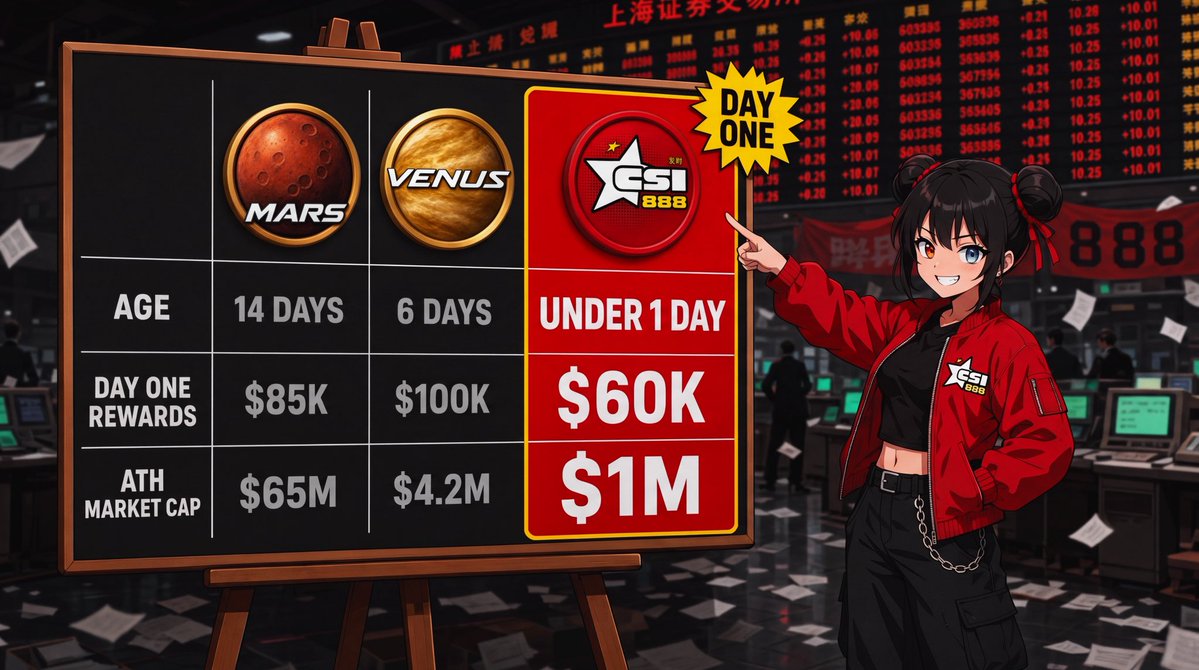 CSI888BSC's tweet photo. Day one is already done.

Rewards are flowing.

Holders are stacking.

The 888 army is forming.

Mars and Venus showed what happens when a rewards 
community finds real momentum.

$CSI is just getting started.

One day down.

The fortune is still early.
发发发 https://t.co/crckxSgXe2