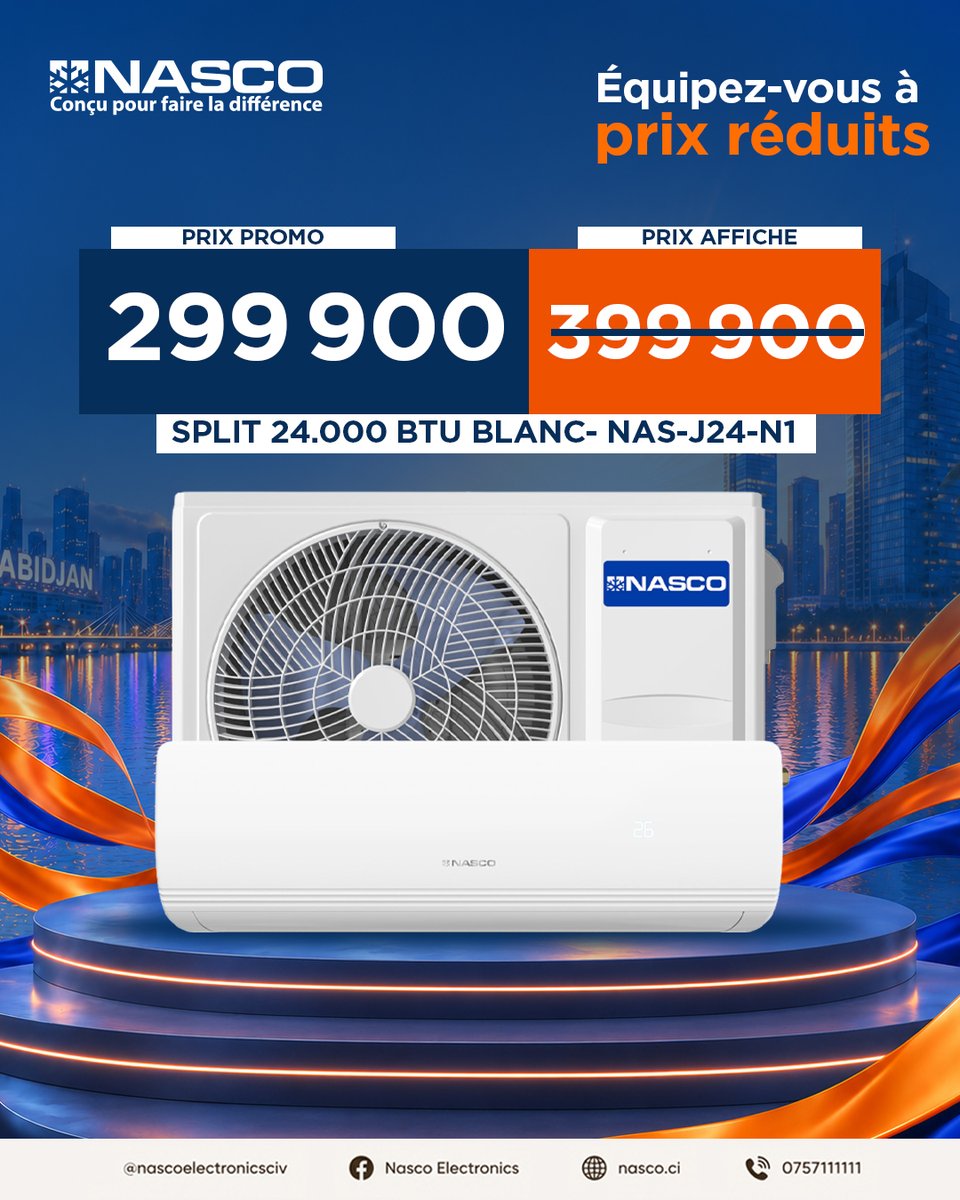 NascoCIV's tweet photo. ÉQUIPEZ-VOUS À PRIX RÉDUITS !
Découvrez nos prix promo exceptionnels sur les climatiseurs NASCO !

Des solutions adaptées à vos besoins pour un intérieur plus frais et confortable.
Profitez dès maintenant https://t.co/LWo5xDePCV
Quantités limitées, ne tardez pas.

#NASCO https://t.co/a3LqaoV1x6