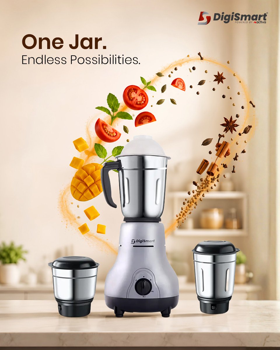 DigiSmartElect's tweet photo. Why keep switching jars when one can do it all? 😉⚡

With the DigiSmart Mixer Grinder, spend less time in the kitchen and more time doing what you love.

Because smart living means more freedom to live your way. ✨

#FreedomToLiveSmart #DigiSmart #MixerGrinder #SmartCooking https://t.co/HOWi7FcLax