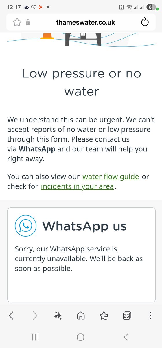 LeeGrodent10's tweet photo. Thames Water are actually a national embarrassment and the quicker this lot are shipped on the better. We have NO WATER SO WHO DO I REPORT THIS TOO, if WhatsApp is the only way but conveniently it isnt working either. 
#thameswater #watersupply https://t.co/U6xn5LNihe