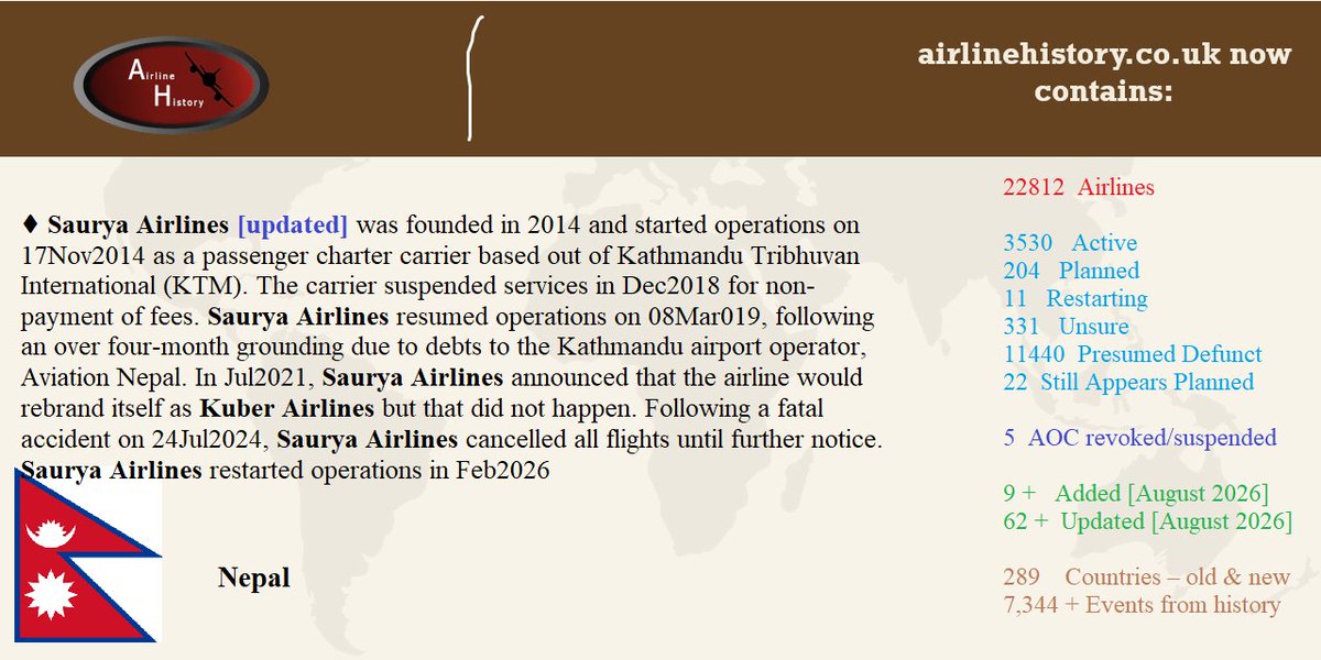 ArcticRed's tweet photo. ♦ Another update/addition to - https://t.co/td9xwXQNQz - if you have any further information on this or any other of the 22,800 + airlines, please contact the site https://t.co/NnYQ3EKrTi