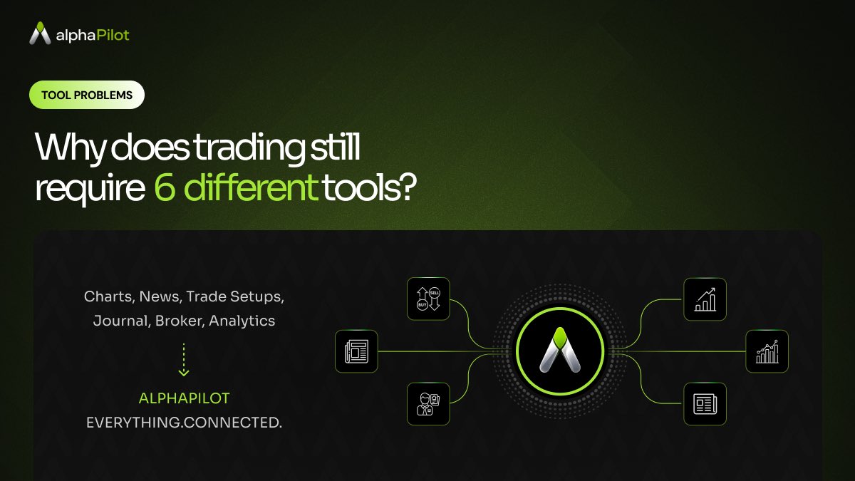 alphadotpilot's tweet photo. Six tools. Six tabs. Too much friction.

Charts. News. Setups. Journaling. Brokers. Analytics.

alphaPilot brings the trading workflow together.

Less switching. More focus. https://t.co/yjz0ppvoZ2
