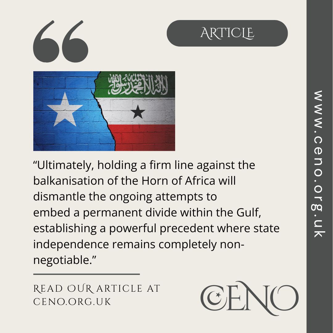 ceno_uk's tweet photo. Somaliland's separatist ambitions have triggered a firm, unified response. 

The Ethiopia-Somaliland MoU and Israel's recognition of the breakaway region "triggered an immediate, unified, and categorical rejection from the broader Islamic world." 

Read CENO's article here: https://t.co/4V2zMHu8qe