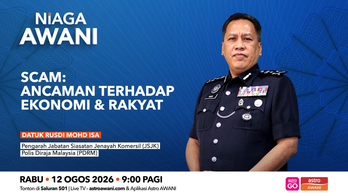 501Awani's tweet photo. Sejauh mana ancaman scam telah berkembang daripada sekadar jenayah komersial kepada isu yang memberi kesan langsung terhadap kesejahteraan rakyat, keyakinan terhadap ekonomi digital serta keselamatan negara secara keseluruhannya? Kupasan lanjut dalam #NiagaAWANI #AWANInews https://t.co/6hLnNgzdn8