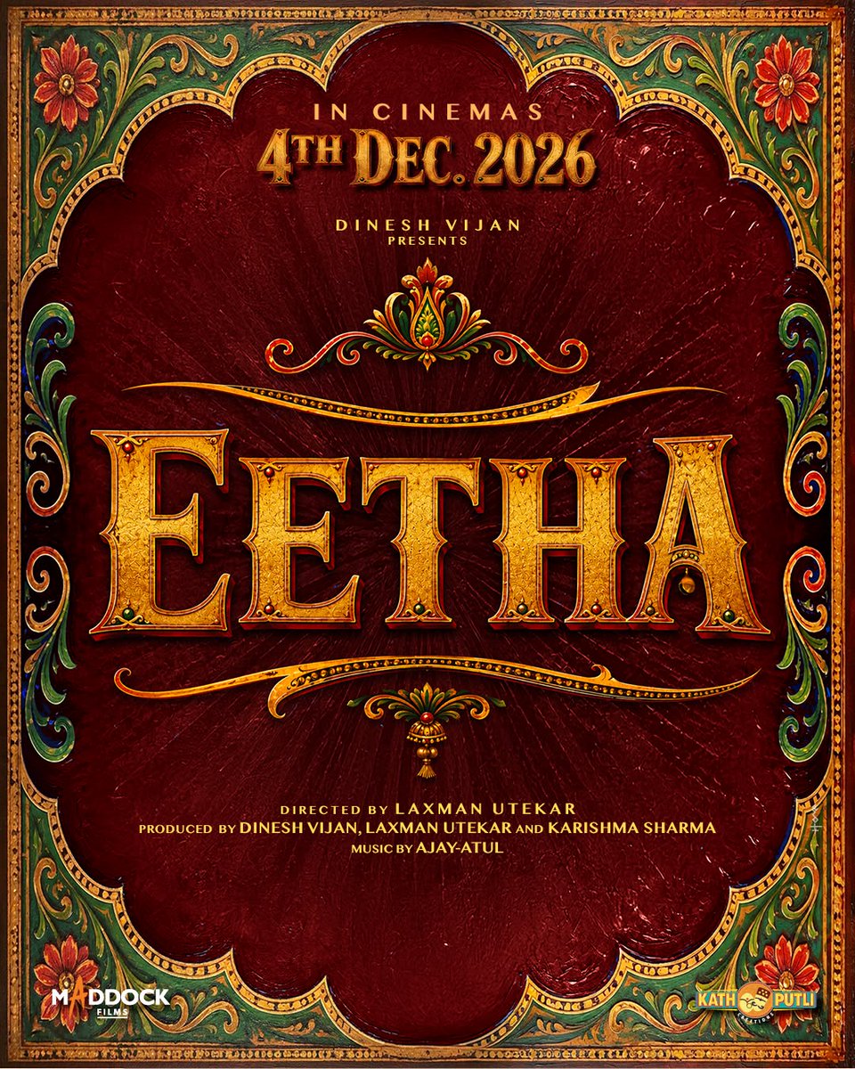 JournoJRaman's tweet photo. #EETHA to hit the #BigScreen on December 4, 2026!
After breaking records with the teaser, #ShraddhaKapoor & @Randeephooda are bringing pure storm to cinemas this December!
Directed by #LaxmanUtekar | Music by #AjayAtul 🎶💥
#RandeepHooda #DineshVijan @MaddockFilms https://t.co/EMoe3C2Ll4