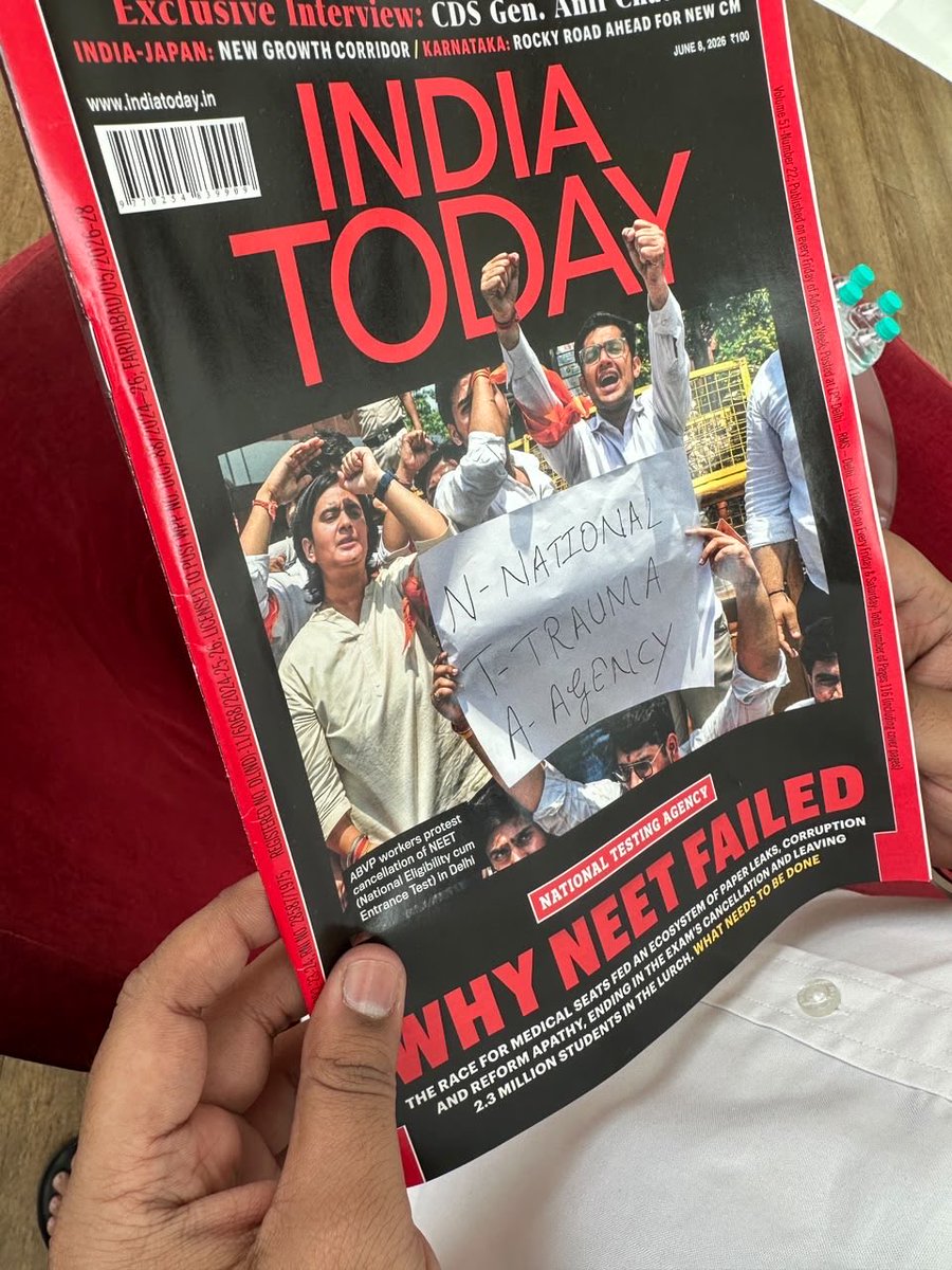 ShivamSanghi12's tweet photo. Not interesting at all. 

NEET was conducted on 6 May. The leak was confirmed by 12 June. And on 13 June, ABVP was already protesting outside NTA covered by India Today.

Hope you watch your own channel sometimes. https://t.co/Hx3XhSg3ZB