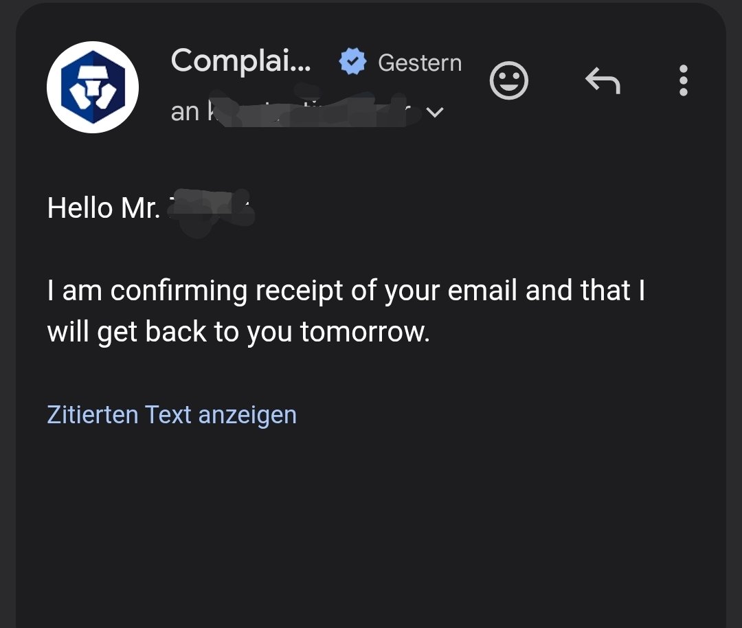 KostaZ83's tweet photo. It is past 1 PM (Germany), and I have still received zero response from the compliance team. Another workday is coming to a close in Singapore with total silence on your end. are you waiting for further escalation? @kris @cryptocom @cryptocomcs $SOL #CryptoCom https://t.co/CnIQM28oyU