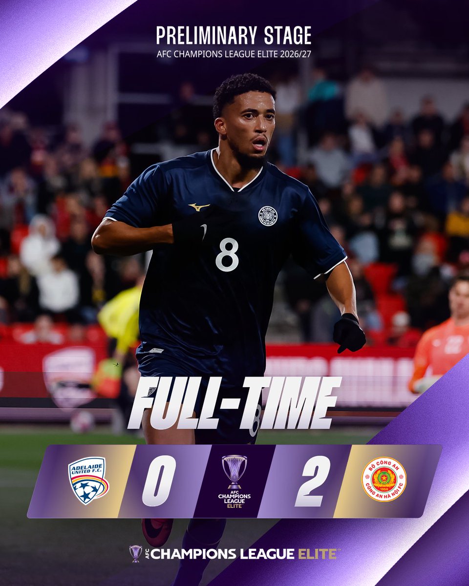 TheAFCCL's tweet photo. 𝗙𝗧 | 🇦🇺 Adelaide United 0️⃣-2️⃣ Cong An Ha Noi FC 🇻🇳
🎫 Two goals, one ticket! Cong An Ha Noi FC are heading to #ACLElite!
#ADEvCAN https://t.co/fBtY9A384N