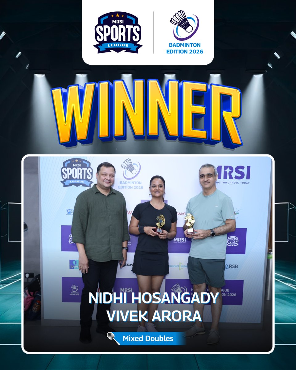 TheMRSI's tweet photo. A smashing performance on the court! 🏸
Congratulations to Nidhi Hosangady &amp; Vivek Arora on an outstanding performance at the MRSI Sports League – Badminton Edition 2026. https://t.co/nBjVEl1qdg