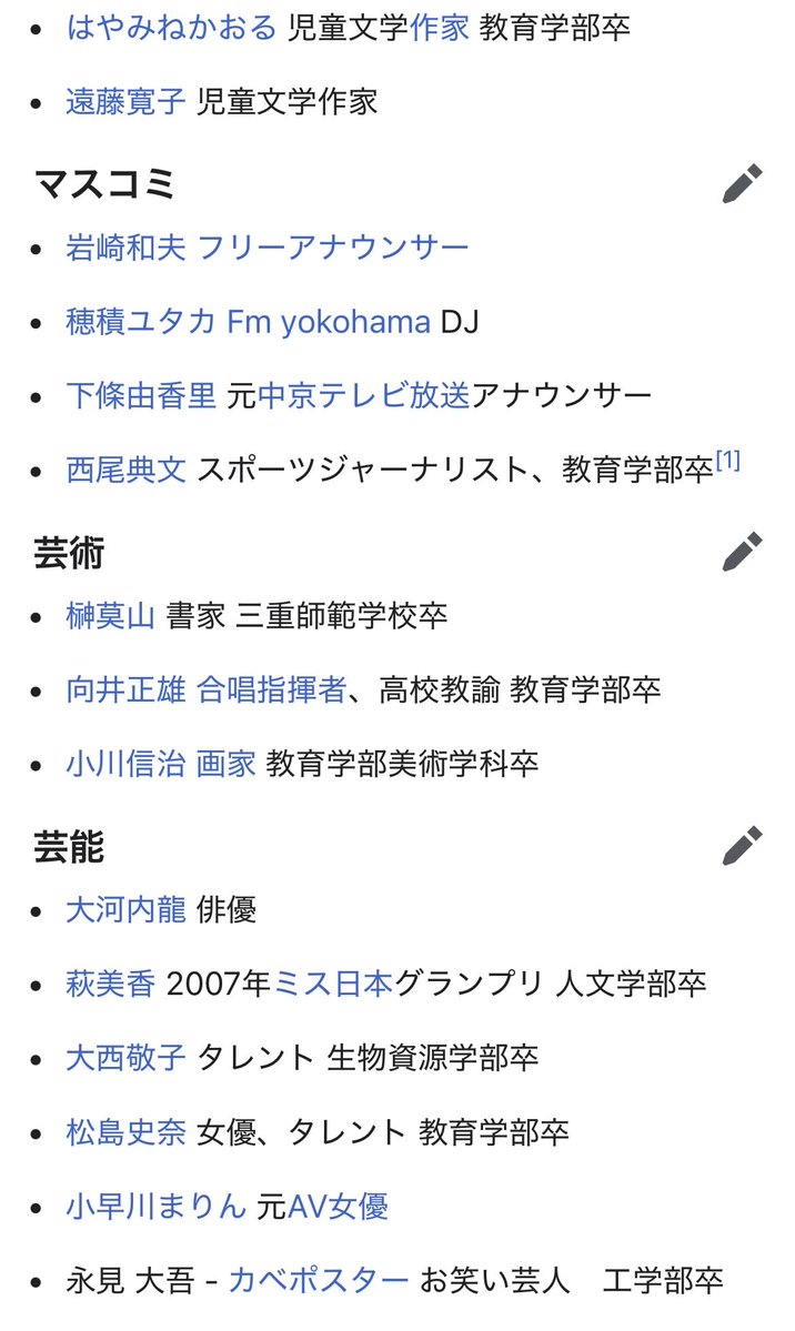 tanuki_self's tweet photo. 三重高の沖田監督が三重大（国立）卒業ということで、主な卒業生を見たら、ドラフトでお馴��みの西尾さんとカベポスターの永見が出てきた。

沖田監督は残念ながら載ってなかった、、、

#選手権
#甲子園
#三重高 https://t.co/yogxanRewq