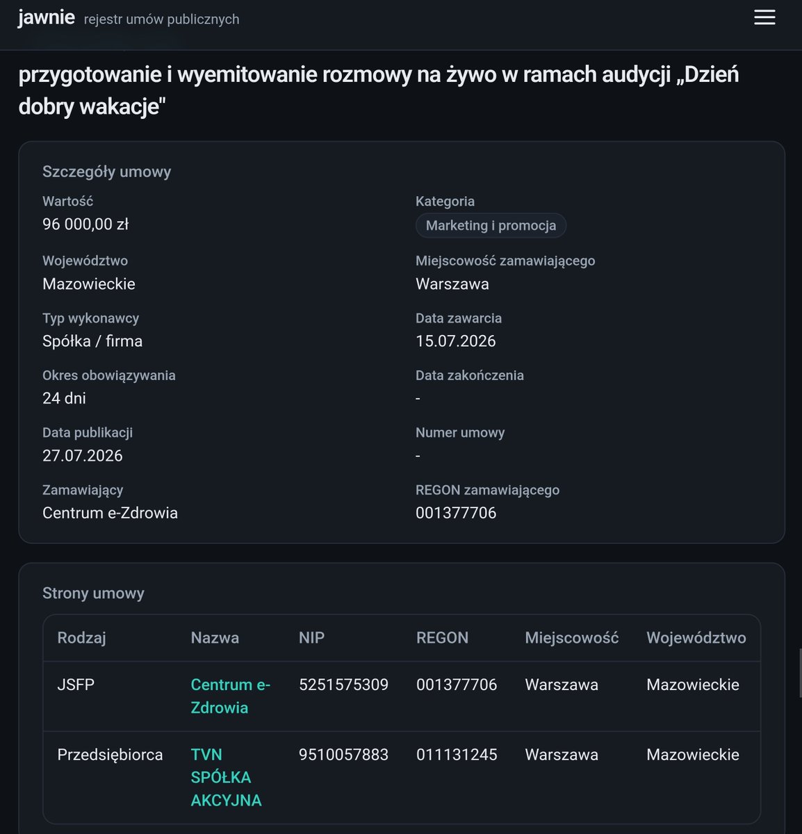 MiPibick's tweet photo. @Janusz_Ch_ @jawnie_pl @DorotaKania2 Ale się pięknie bawią. Za rozmowę w Dzień dobry TVN jedyne 96 tysięcy złotych z ministerstwa zdrowia. https://t.co/FQzX37WQAu