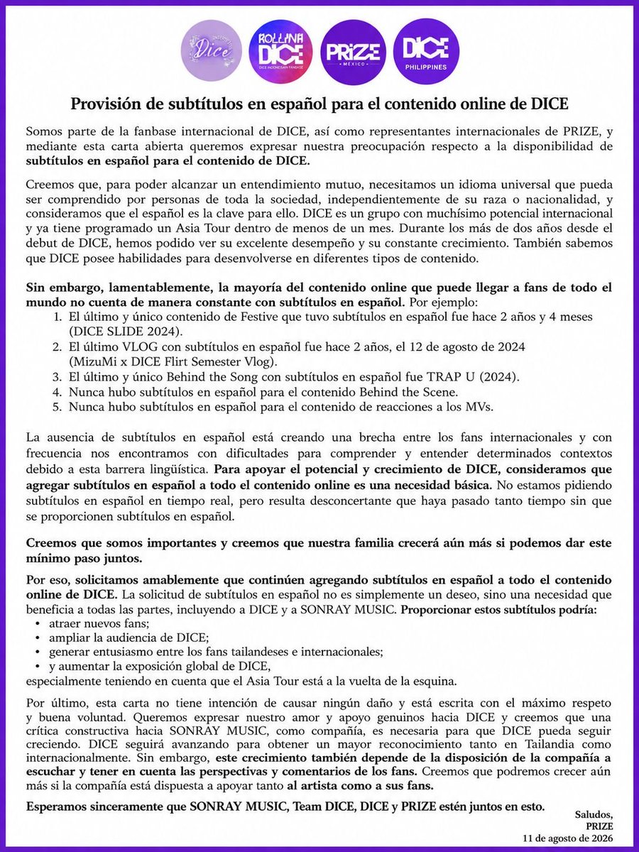 PrizeMexico's tweet photo. CARTA TRADUCIDA AL ESPAÑOL
BRING BACK ENG SUB FOR DICE
#EngSubForInterPRIZE
#DICE_SONRAY https://t.co/3tEcUS750B