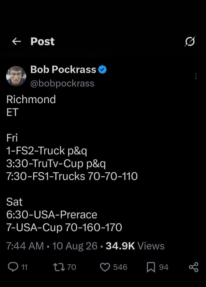ShiloMG72's tweet photo. #NASCAR #nascarnotablenotes
@NASCAR weekend schedule at Richmond https://t.co/UetBKxXw3e