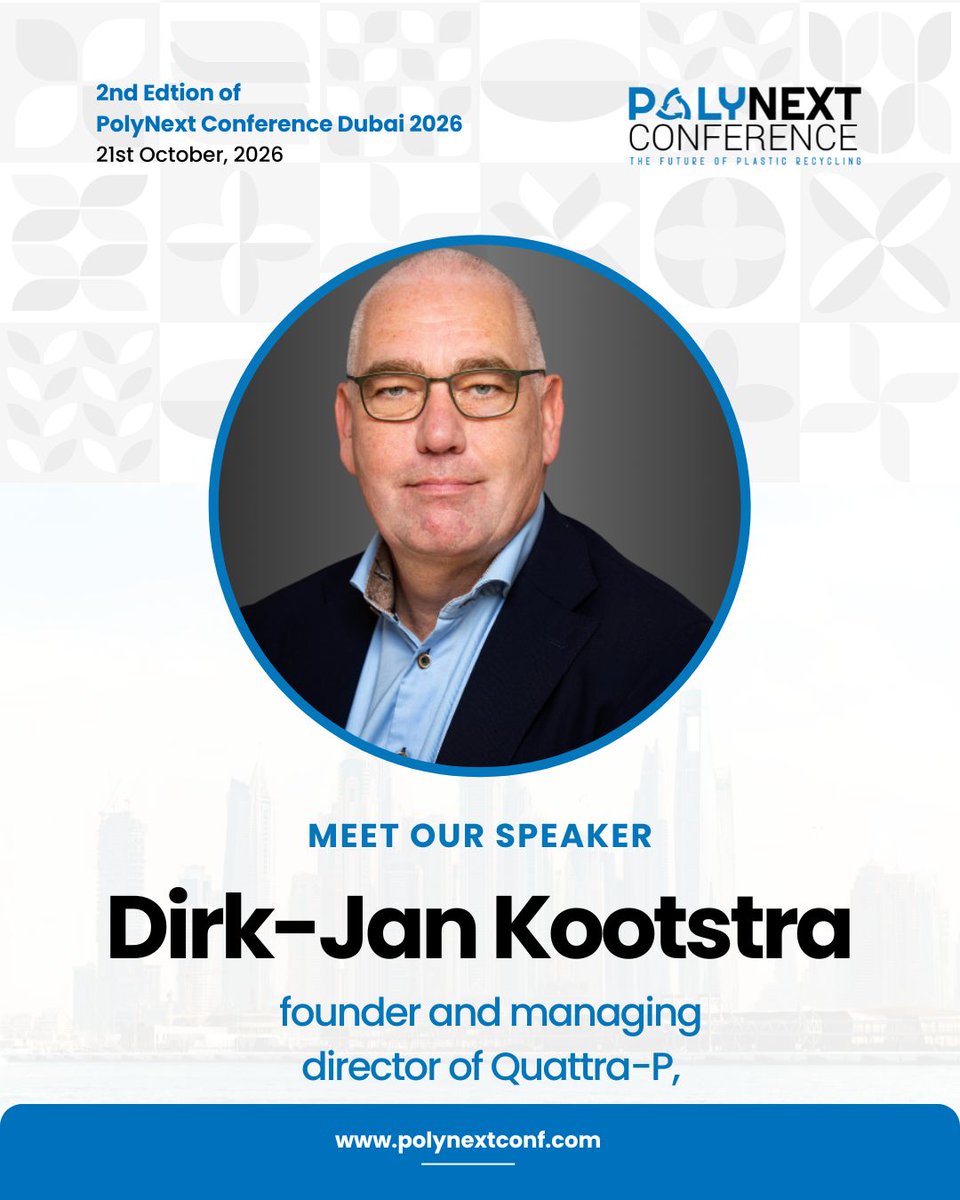 polynextconf's tweet photo. Meet our speaker Dirk-Jan Kootstra, Founder &amp; Managing Director of Quattra-P, at PolyNext Conference Dubai 2026!

With 25+ years in polymers, composites &amp; advanced manufacturing, 

📅 21 Oct 2026 | 📍 Dubai
#PolyNext2026 #Plastics #Manufacturing #Innovation https://t.co/oohc2oqv2H