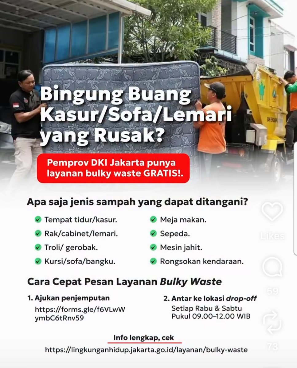 kizoux's tweet photo. layanan pemprov yang amat sangat worth it. kebetulan di rumah ada lemari bekas yang mayan gede dan bingung buangnya, akhirnya nyobain ini dan prosesnya lancar: isi form, nunggu dikonfirmasi, dan barang dijemput dlm 3 hari. surprisingly gak ribet + GRATIS https://t.co/3NyZU8FiVK