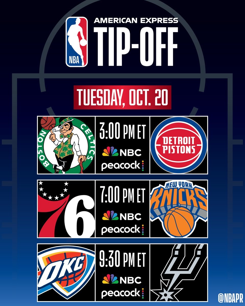 UnderdogNBA's tweet photo. 2026 Opening Day schedule:

Celtics at Pistons
Sixers at Knicks
Thunder at Spurs https://t.co/fr9zCPLOQM