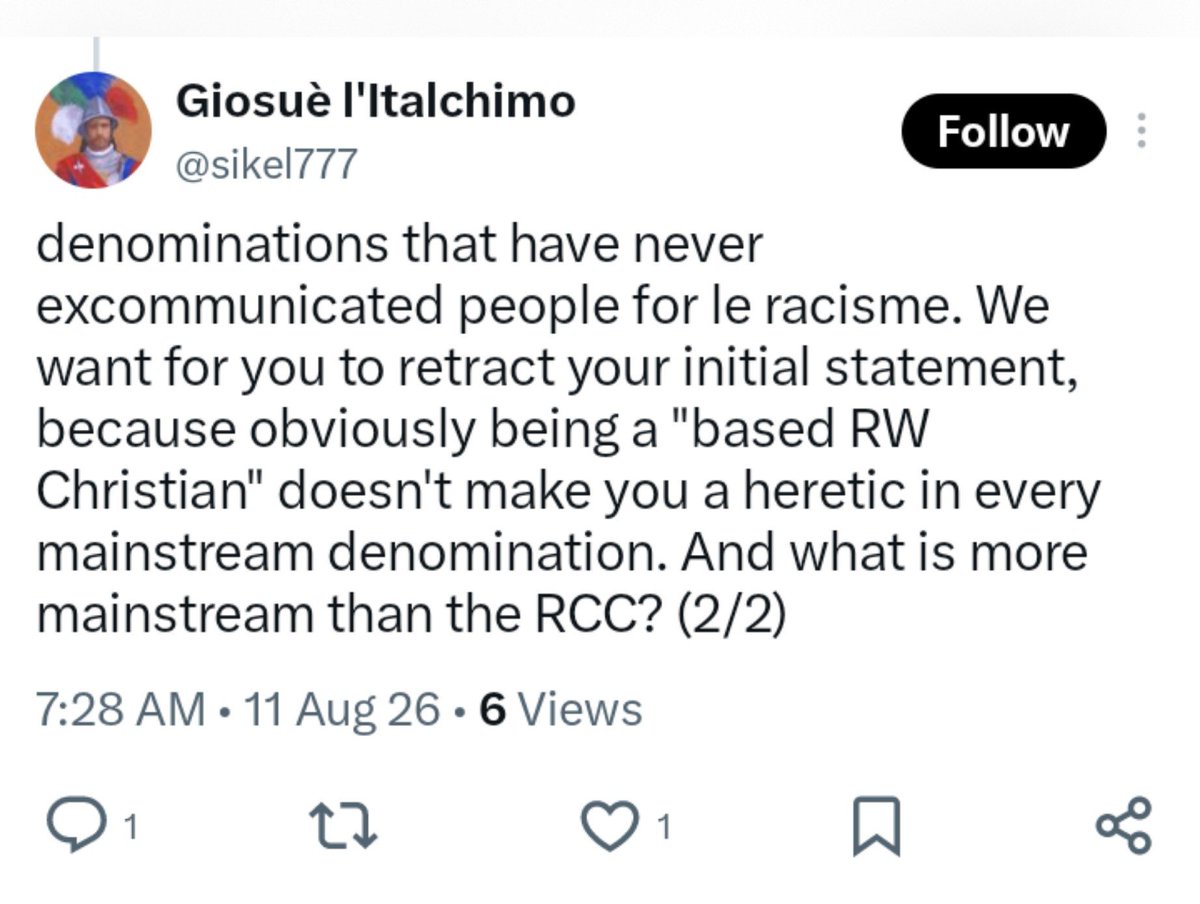 AntonHansemann's tweet photo. @sikel777 @errkaaarp @nygma0451 Not retracting nothing ,lmao. You're hiding behind technicalities because the RCC explicitly condemns your White supremacy.  Just like I told you. Williamson was a outcast who got booted from mainstream Catholic life, not a stamp of approval for your internet LARP. Keep coping https://t.co/uS34vNnlaX