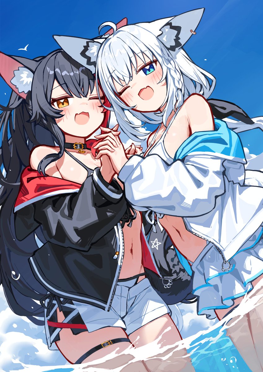 Deber1229's tweet photo. フブミオサマー！
#絵フブキ
#みおーん絵 https://t.co/YS9HEn3Qi4