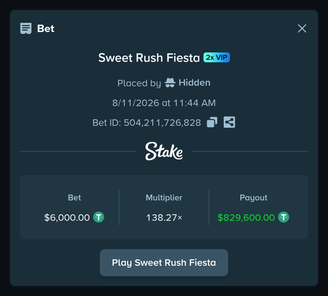 TheBetRadar's tweet photo. 💰 Big Win Just Landed

Stake — $830.4K won on Sweet Rush Fiesta at 138×

💵 Stake: $6.0K
📈 Multiplier: 138×
💎 Profit: $824.4K
💰 Currency: USDT https://t.co/Tv6gCr9Ulk