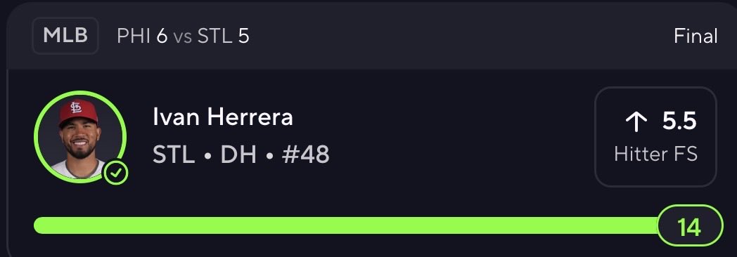 FIRELOCKSSports's tweet photo. 🚨🔥 PROP OF THE DAY CASHED! 🔥🚨

💰 IVÁN HERRERA — MORE 5.5 FANTASY SCORE ✅

🎯 LINE: 5.5 FS
💥 RESULT: 14 FS ���

WE STUCK WITH THE HOT ST. LOUIS BAT AND HERRERA DELIVERED. 💰🔥

Another FIRELOCKS Prop of the Day officially punched into the CASH ZONE. 🤑

📈 PROP OF THE DAY RECORD: 16-5

The record keeps climbing. 📈🔥

🔥LOCK IN. STAY DISCIPLINED. CASH MORE. 🔥

#FIRELOCKS #MLB #MLBPicks #PrizePicks #SportsBetting #PlayerProps #BettingPicks #GamblingTwitter