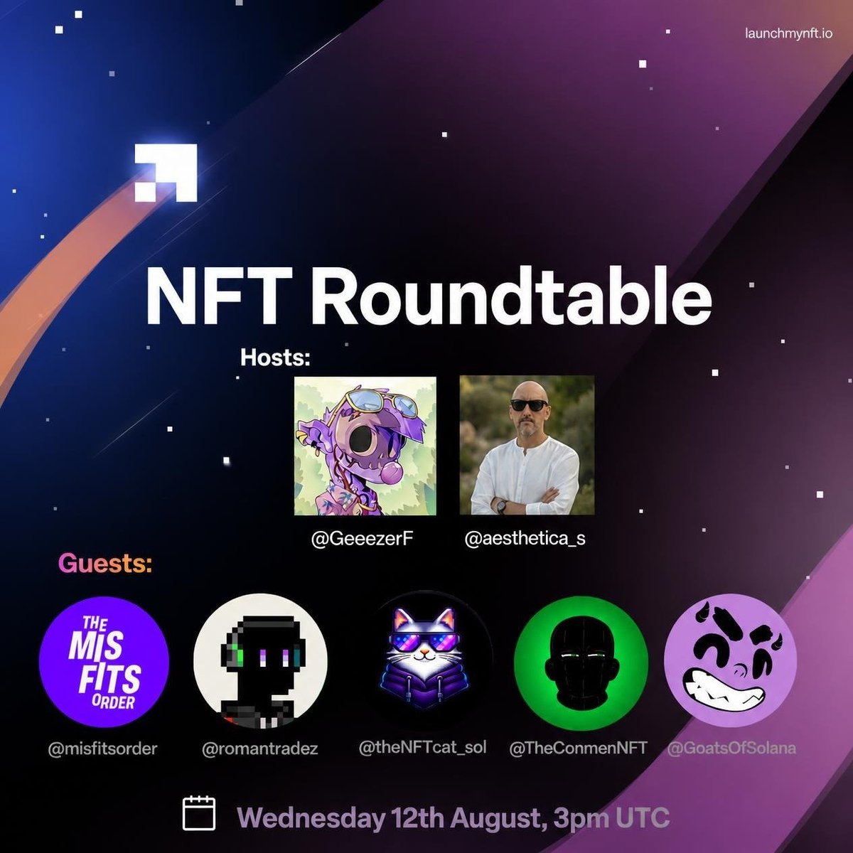 LaunchMyNFT's tweet photo. The NFT Roundtable

Where Solana NFTs are right now, how we move forward together, marketplace influence, and what's actually winning

Plus updates from our special guests

Wednesday 3PM UTC 🎙️ https://t.co/GtR1ty7Eue