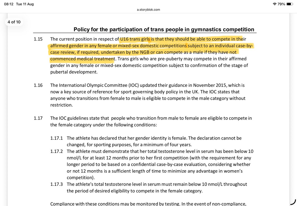 WomensRightsNet's tweet photo. British Gymnastics has announced a long overdue review of its Transgender Policy in the light of the EHRC Code of Practice.  Of all the policies we’ve read, BG’s current policy ranks as one of the worst.

Gymnastics is a majority female sport. @BritGymnastics has 400,000 members; 84% are female and the majority (93%) are under 18. It’s a sport for girls. 

In a sport that’s had more than its fair share of safeguarding scandals, you’d assume that protecting girls from harm would be the Number One priority of the national governing body.

Instead of protecting girls’ rights to fair and safe gymnastics the British Gymnastics policy that’s been in place since 2017:

❌ allows any male of any age to compete in the female category including under-12s

❌ states that officials in the sport must not ‘mark down’ competitors who wear breast binders 

❌ allows males unrestricted access to female changing rooms, showers and toilet facilities 

❌ states that post-pubertal males who use drugs to suppress their natural testosterone levels may compete in the female category 

It goes without saying (post-Cass Report) that no child should be socially affirmed by their sport. No child should be encouraged to think they can use facilities, enter sports categories, of the opposite sex.

Breast binders should never be recommended as they restrict breathing and can cause damage to the rib cage, spine, lungs and heart. 

No males should be encouraged to access female facilities, especially those where girls and women will be in a state of undress.

The current policy has been in place for nine years, and is still on the British Gymnastics website. We call for BG to listen to women and consult widely, particularly with regard to the safeguarding of children. 

The vast majority of female athletes want their category protected. Fair, safe, sport is not a nice little extra, it’s the basic minimum we should expect from our sports governing bodies.